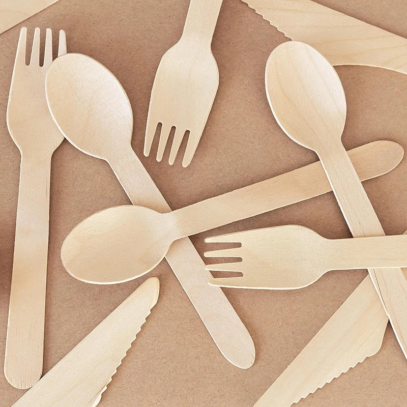 30/60/150Pcs Disposable Food Fork Spoon Knife, 6" Natural Wooden Cutlery Set, Tableware