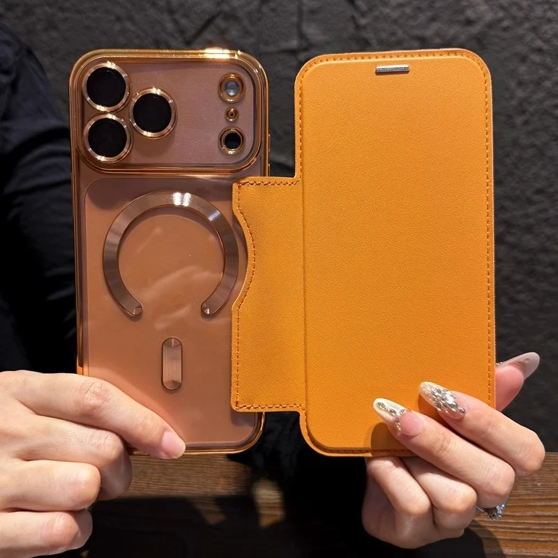 Magnetic Card Holder Case with Transparent Fold Leather Wallet Flip Cover