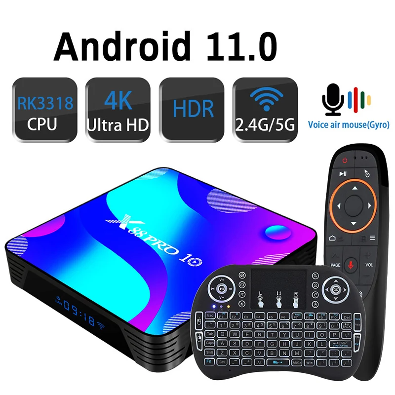 X88 PRO 10 Smart TV Box Android 11 4g 64gb 32GB 128GB Androroid 10 TVbox RK3318 Wifi 1080p 4K Youtube Set Top Box Media player