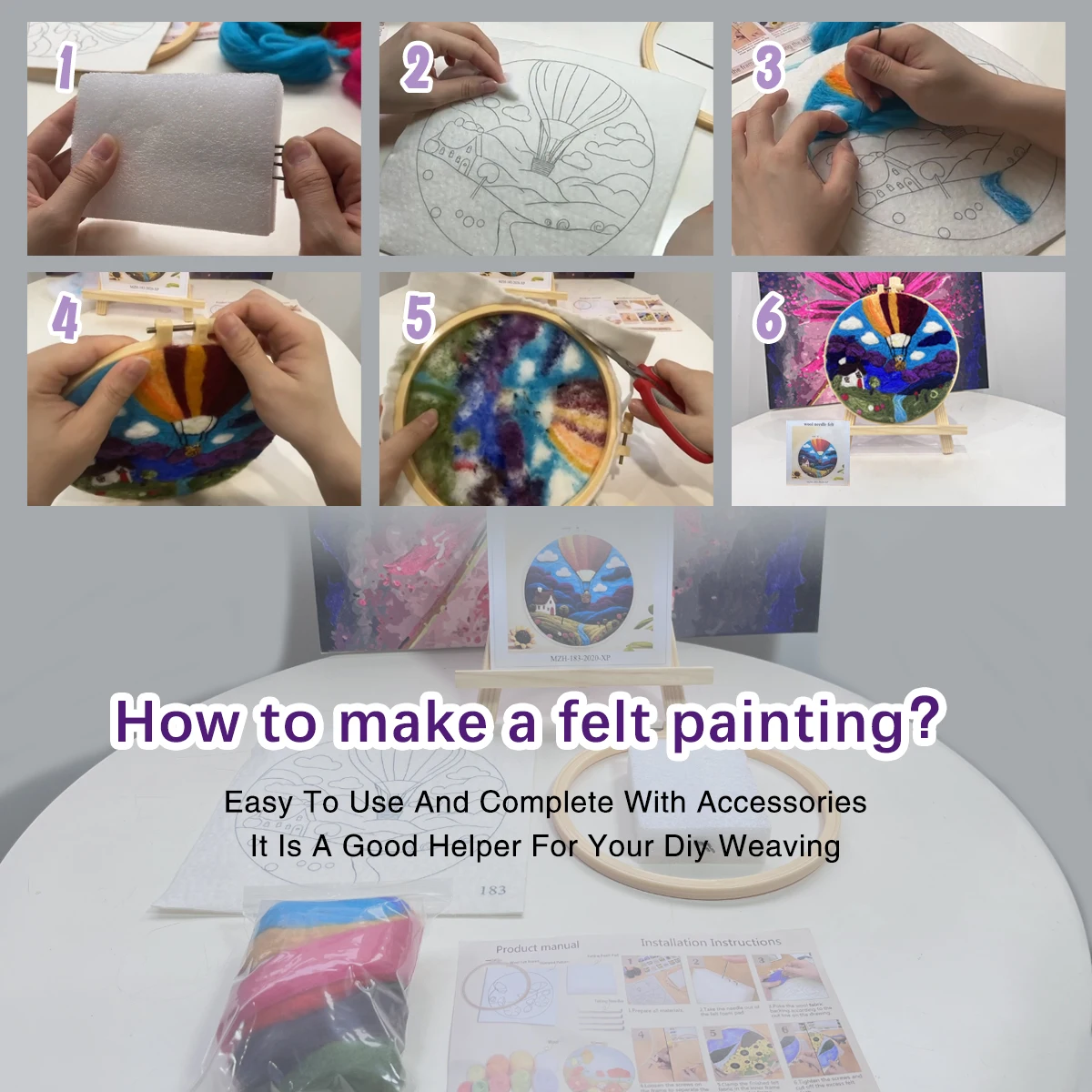 Lighthouse Needle Felting Starter Kits Wool Felt Painting Felt Set With Picture Frame Foam Pad Cloth Handmade Diy Crafts