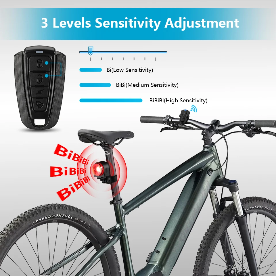 G Keni Smart Anti-Theft Bike Alarm, Bike Tail Light Rechargeable, Warning  Electric Horn, Bike Finder with Remote, IPX5 Waterproof Electric