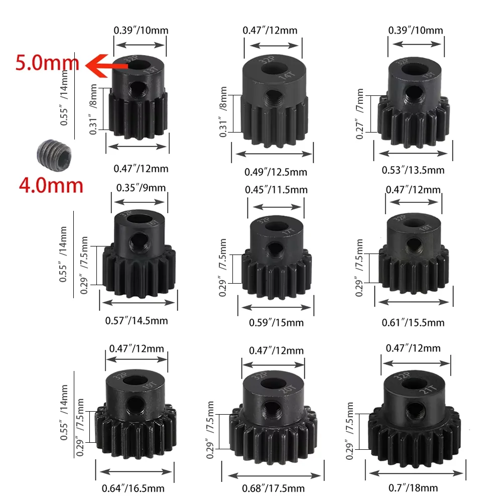 32P 5mm Metal Gear 10T-25T for Model Cars, Toy Cars, Toy Boats, Airplanes Motor , Steel Metal Pinion litter Gears