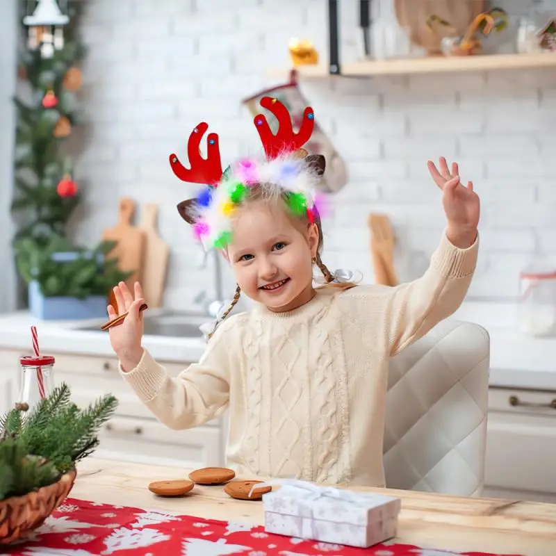 Christmas Hair Band Glowing Elk Ear Headband Xmas Tree Snowflake Hairband Deer Horn Light Flashing Headwear Merry Christmas Gift