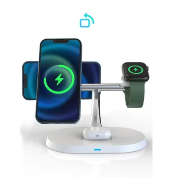 Magnetic Wireless Charger Stand for iPhone 15 14 13 12 Pro Max Apple Watch 8 7 Airpods Pro 3 In 1 Fast Phone Charging Sation