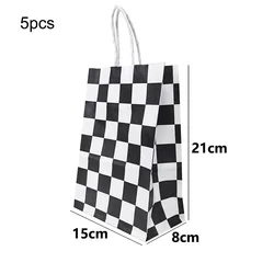 Racing Car Theme Birthday Party Supplies Set with Checkered Design - Includes Balloon Banner, Plates, Cups, Napkins, Food Boxes, and Gift Bags (Brown)