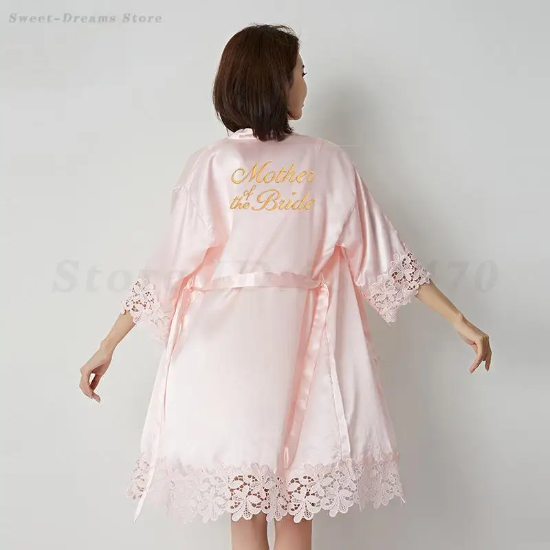Lace Sleepwear Mother of The Bride&Groom Wedding Robe Gown Sexy Adult Satin Bathrobe Female Nightgown Lingerie Homewear Mom Gift