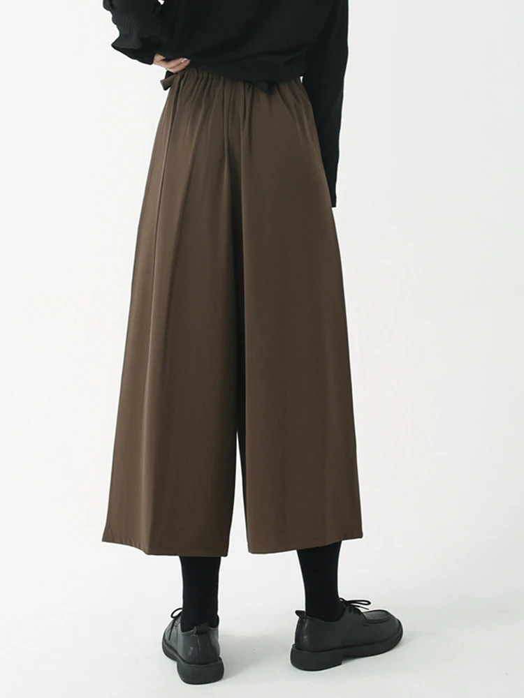 [EAM] High Elastic Waist Bandage Pleated Elegant Wide Leg Pants New Trousers Women Fashion Tide Spring Autumn 2026 1DH9564