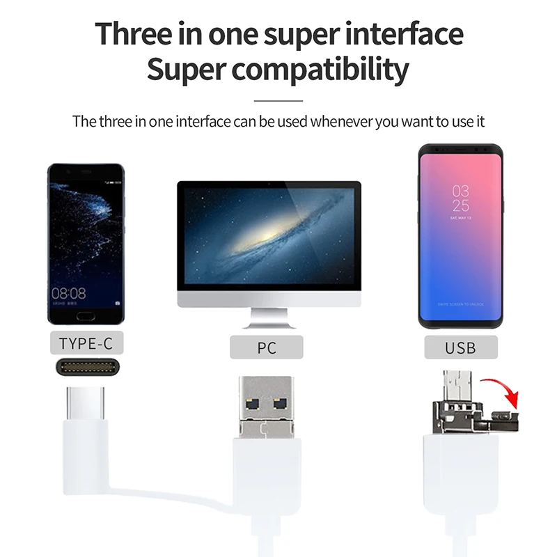 3 인 1 내시경 카메라, 안드로이드 USB C HD 방수 검사 보어스코프, LED 휴대폰 렌즈