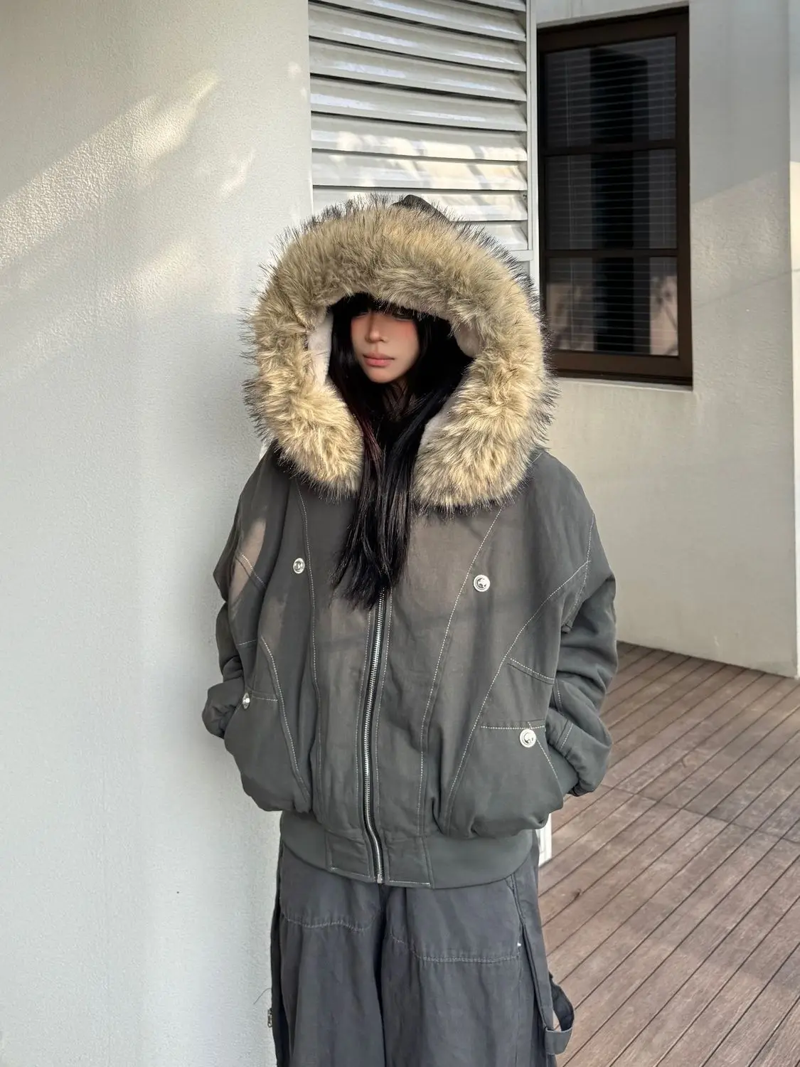 Aesthetic Black or grey Elegant Jacket Woman Winter 2