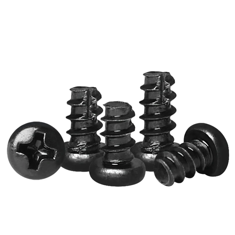 M2 M2.3 M2.6 M3 M4 M5 PT Pan Round Head Self Tapping Wood Screw Tail-Cut Phillips Cross Recessed Black Zinc Plated Steel
