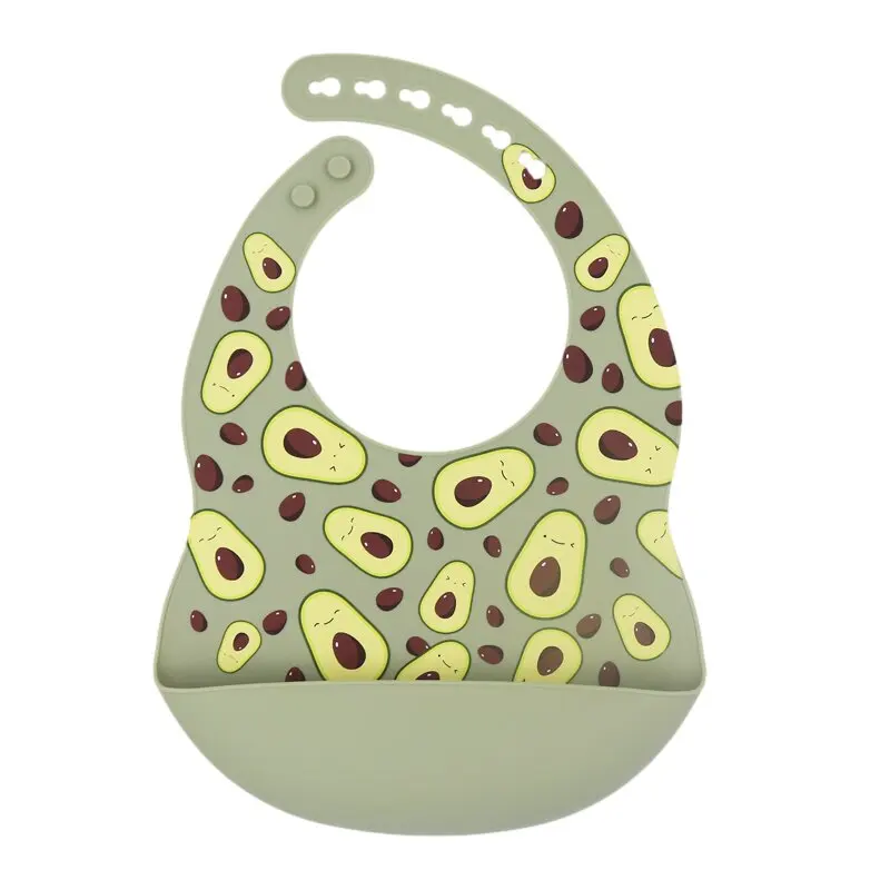 New Arrival silicone baby bibs silicon printing newborn bib feeding burp cloth avocado zoo tractor printing tableware 6