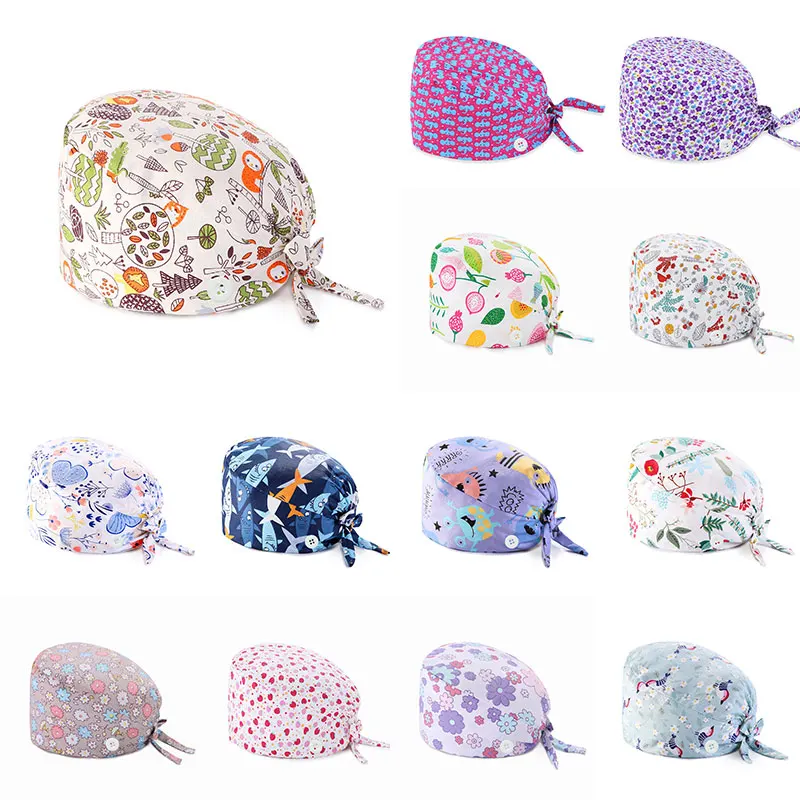 

Surgical Caps Pharmacy Baotou Caps Medical Printing Pet Clinic Women Doctors Surgical Hat Fashion Nurse Doctor Hat With Buttons