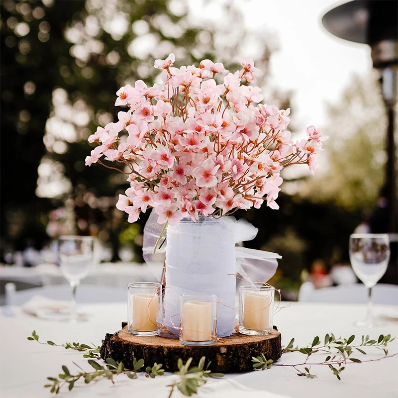 Artificial Cherry Blossom Flower Silk Peach Flowers Fake Plants Arrangement 40cm For DIY Garden Home Wedding Party Decor
