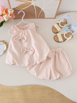 Girls Summer Casual Sleeveless Bloomer Top + Short Pants Two-Piece Set Infant Clothing Ethnic Style Children's Fashion 1