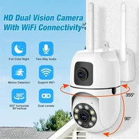 Caméra Wifi 8MP à double objectif, caméras de sécurité sans fil pour l'extérieur, audio bidirectionnel, suivi humain par IA, vision nocturne couleur, babyphone 6