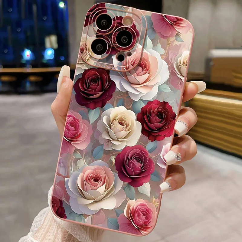 Luxury Rose Floral Pattern Shockproof Matte Soft Phone Case