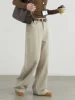 CHIC VEN Women Pants Cotton Loose High Waisted Slim Straight Leg Female Jeans Casual Wide Leg Trousers Autumn Winter 2024 3