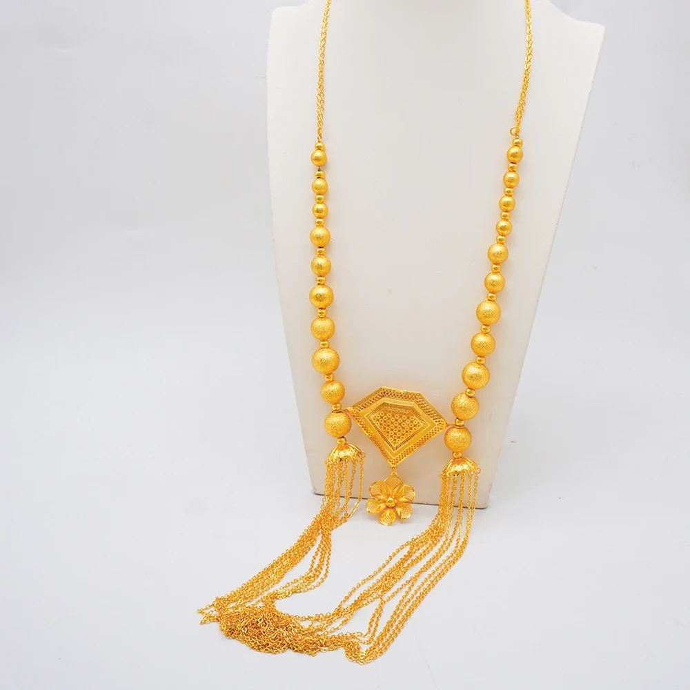 Scc7e73de7c4443f3af658bb42d40286dj Fashion Gold Color Ethiopian Jewelry Set Long Tassel Pendant Earrings Wedding Bride Necklace Set Mallzona
