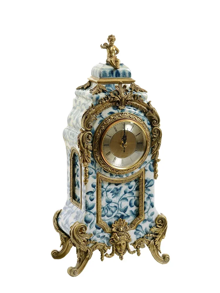 

High-End Luxury Ceramic with Copper Decorative Clock Clock Crafts Ornaments