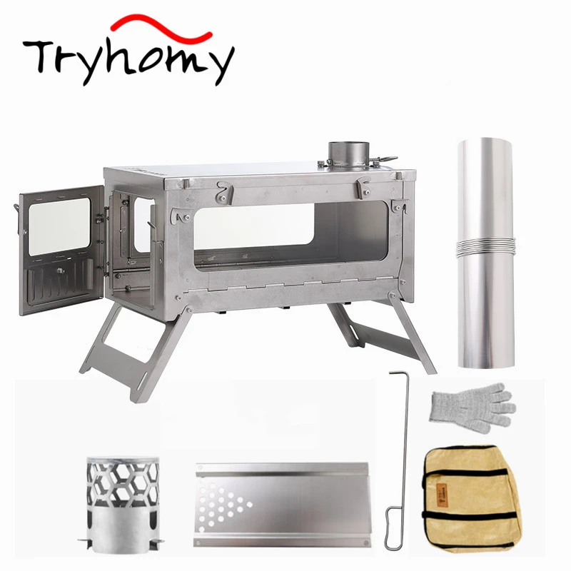 Outdoor Titanium Wood Stove With Chimney Folding Firewood Stove