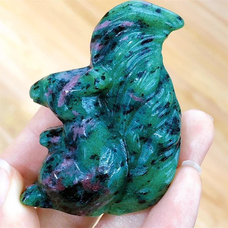 

Natural Ruby In Zoisite Squirrel Carving Carved Gemstone Animal Figurine Home Decoration Gifts 1pcs