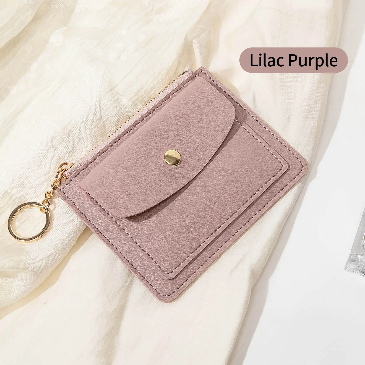 Elegant Green PU Leather Women's Slim Wallet with Keychain and Zippered Coin Pocket