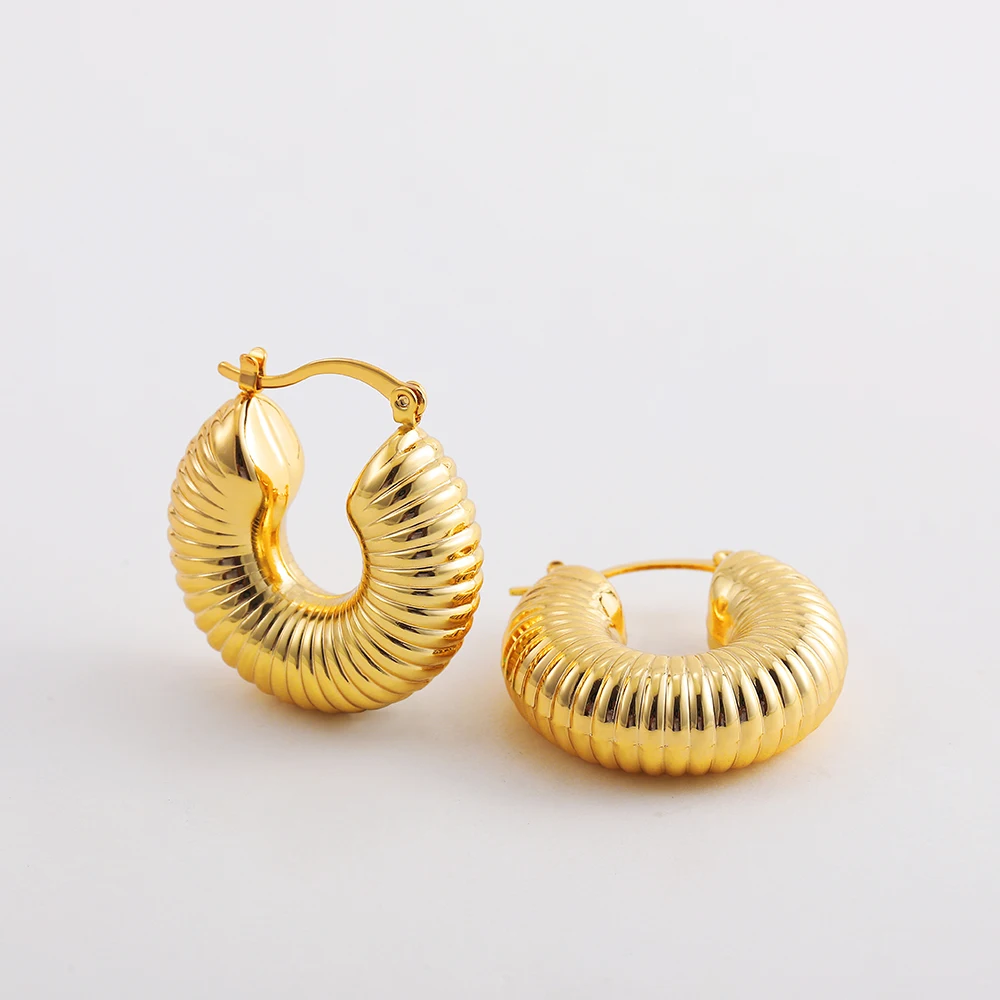 Stainless Steel Round Chunky Hoop Earrings for Women Textured Thick Hoops Statement Ear Buckle Lightweight Fashion Jewelry Gift 2 Stainless Steel Round Chunky Hoop Earrings for Women Textured Thick Hoops Statement Ear Buckle Lightweight Fashion Jewelry Gift - Image 2