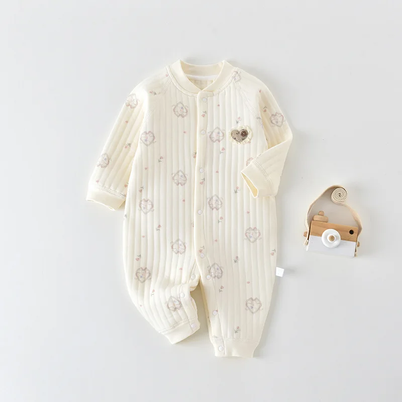 בודיסוויט מבד כותנה לתינוקות בנים בגילאי 0-24 חודשים, בודיסוויט רך וחם עם הדפס חיות