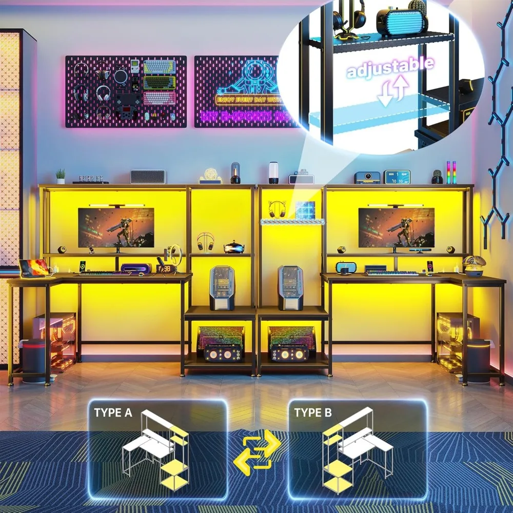 Gaming Desk with LED Lights & Outlets,55 6