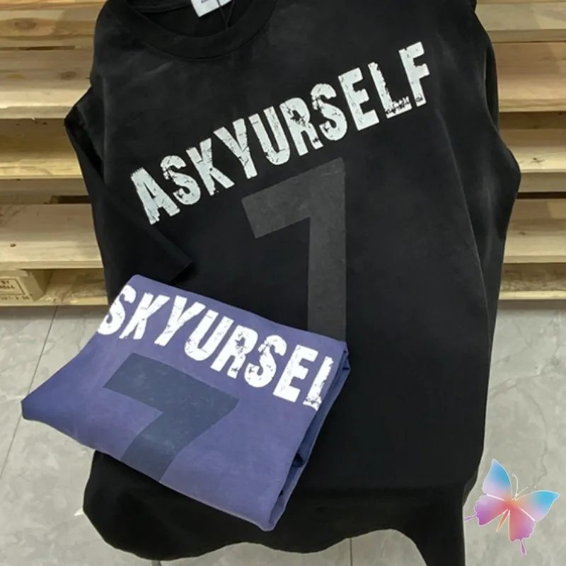 

New Vinagte Hiphop Street Cleanfit Askyurself Tshirts Letter Logo NO.7 ASK Short Sleeve T-shirt Cotton Oversized Men Women Tops