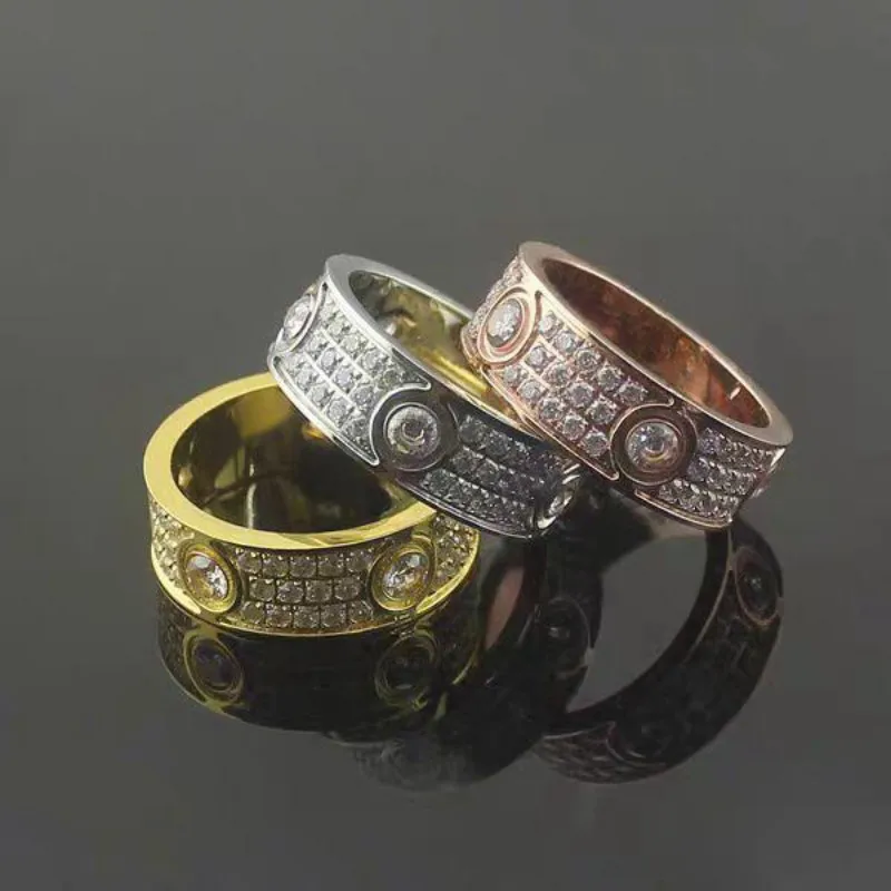 

Electroplated 18K Three Rows Diamond Luxury Women's Love Ring High Quality Men's Non Fading Jewelry Anniversary Gift