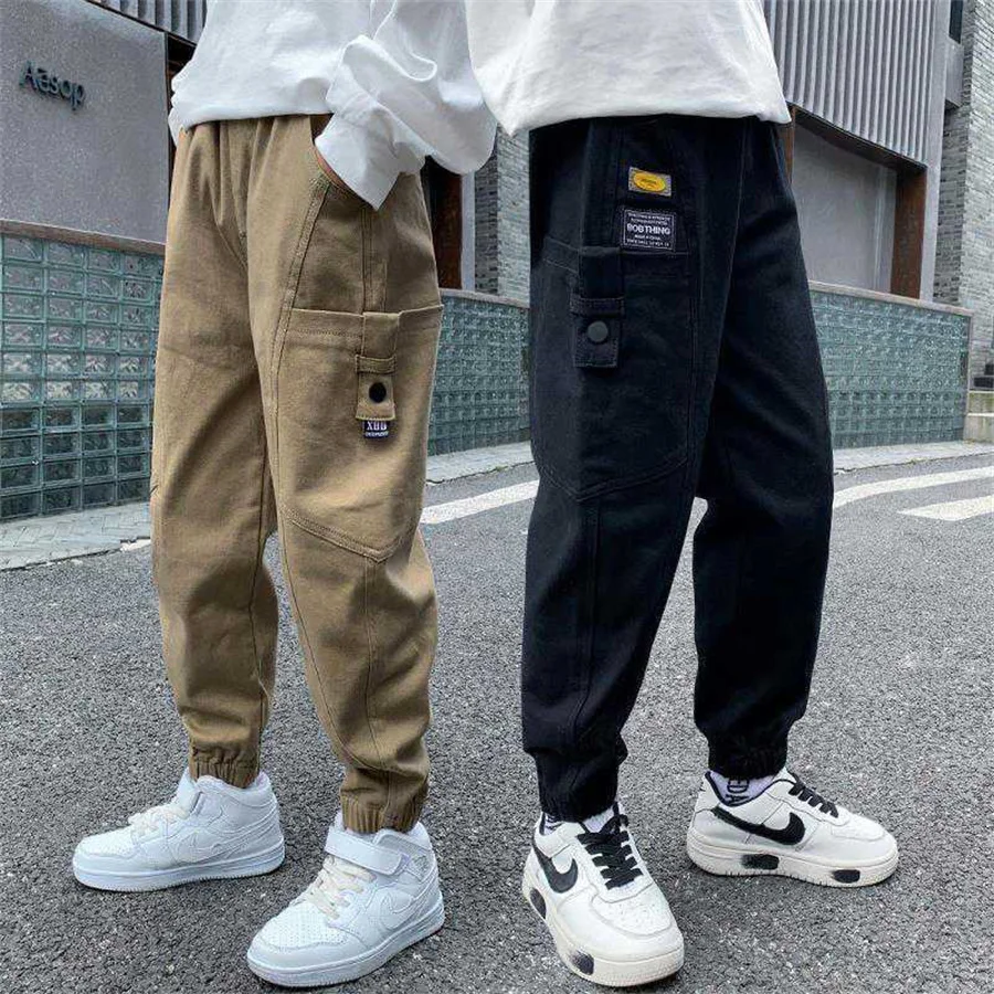 

Hot Sale Boys Cargo Pants 2023 New Cotton Korean Casual Pants Children Spring Autumn Trousers Splicing Large Pockets 4-13 Years