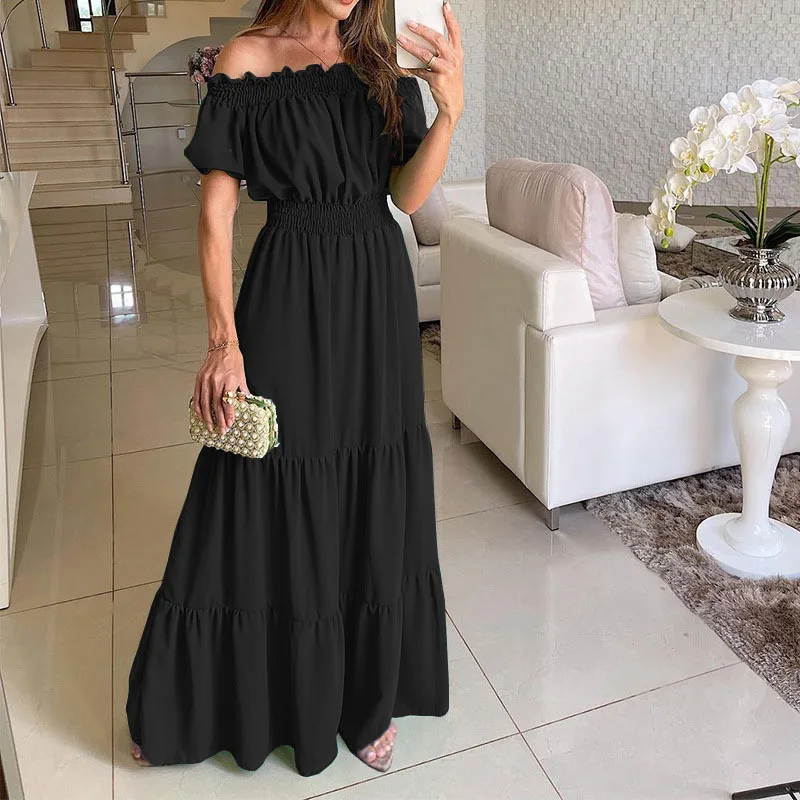 Robe Longue Plissée Rouge à Lacets pour Femme, Tenue Sexy et Élégante, à Volants et Col Bateau, Idéale pour ixsur la Plage et Vacances, à la Mode, Été 7
