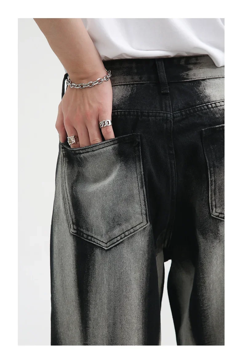 Men's Baggy Wide Leg Jeans Unisex Vintage Washed Blue Denim Trousers High Waist Loose  Straight Male Pants Harajuku Streetwear