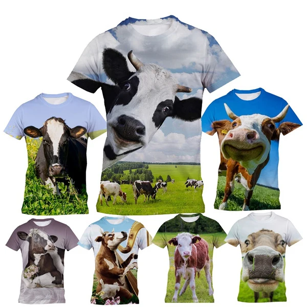 

New Fashion Cow 3D Printing Casual T-shirt Men's and Women's Fun Tops, Animal Print Short-sleeved T-shirt Tops
