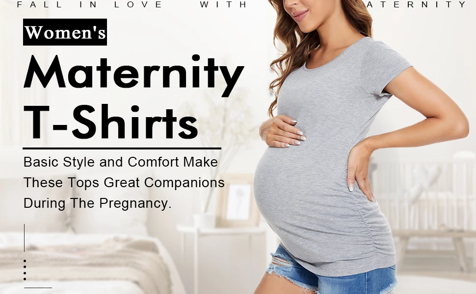 clearance maternity clothes Summer Maternity Clothes Short Sleeve Solid Tee Shirt Tops Pregnancy T-Shirt Casual Flattering Side Ruching Drop Shipping best Maternity Clothing