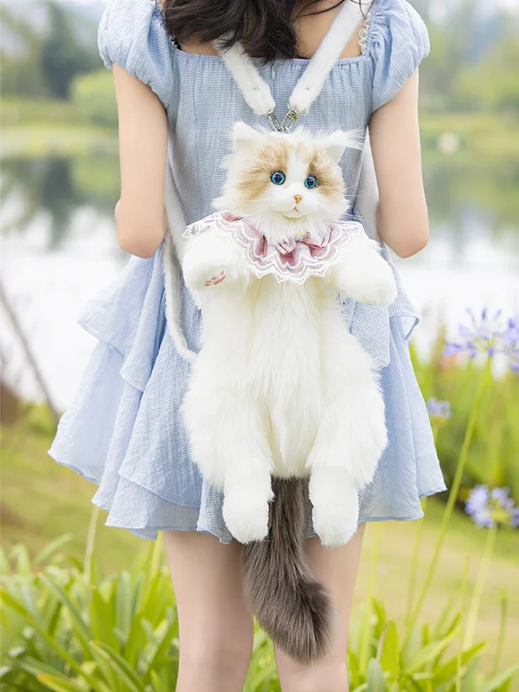 Ragdoll Cat Backpack Handheld and Crossbody Cat Backpack Handmade Simulation Cute Pet Carrying Goods