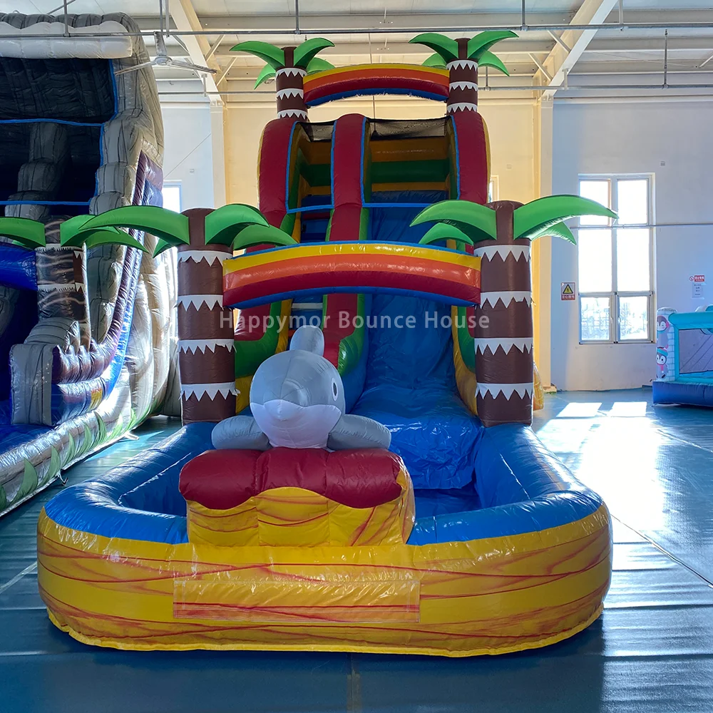 Customize Commercial Jump Dolphin Inflatable Pool Slide Combo Adult