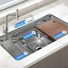Drop in Kitchen Sink, Stainless Steel Topmount Single Bowl Kitchen Sinks Workstation with Pull-out Faucet, －31" x 19" x 9"（Gray） 2