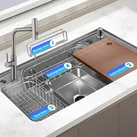Drop in Kitchen Sink, Stainless Steel Topmount Single Bowl Kitchen Sinks Workstation with Pull-out Faucet, －31" x 19" x 9"（Gray） 2