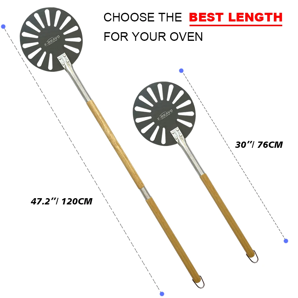 PizzAtHome 47 Inch Overall Pizza Turning Peel Wooden Handle 9 inch Pizza Shovel Aluminum Alloy Removable Peel Tool