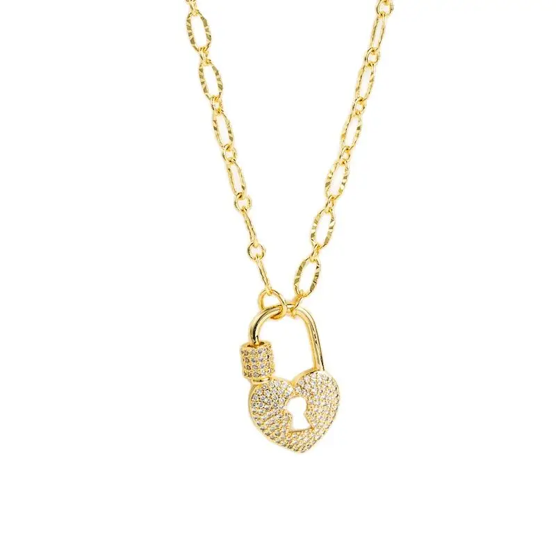 

2pcs Exquisite punk lock-shaped pendant with miniature zircon necklace