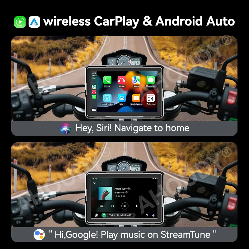 5 inch motorcycle navigation display motorcycle navigation screen wireless Apple Carplay Android Auto dual Bluetooth waterproof screen