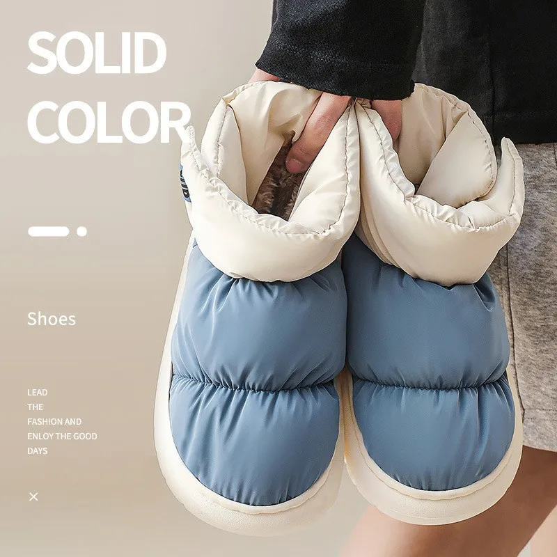 Fashion Winter Warm Down Cotton Slipper Couple House Slippers Cotton-padded Indoor Home Shoes Women Men AWM210