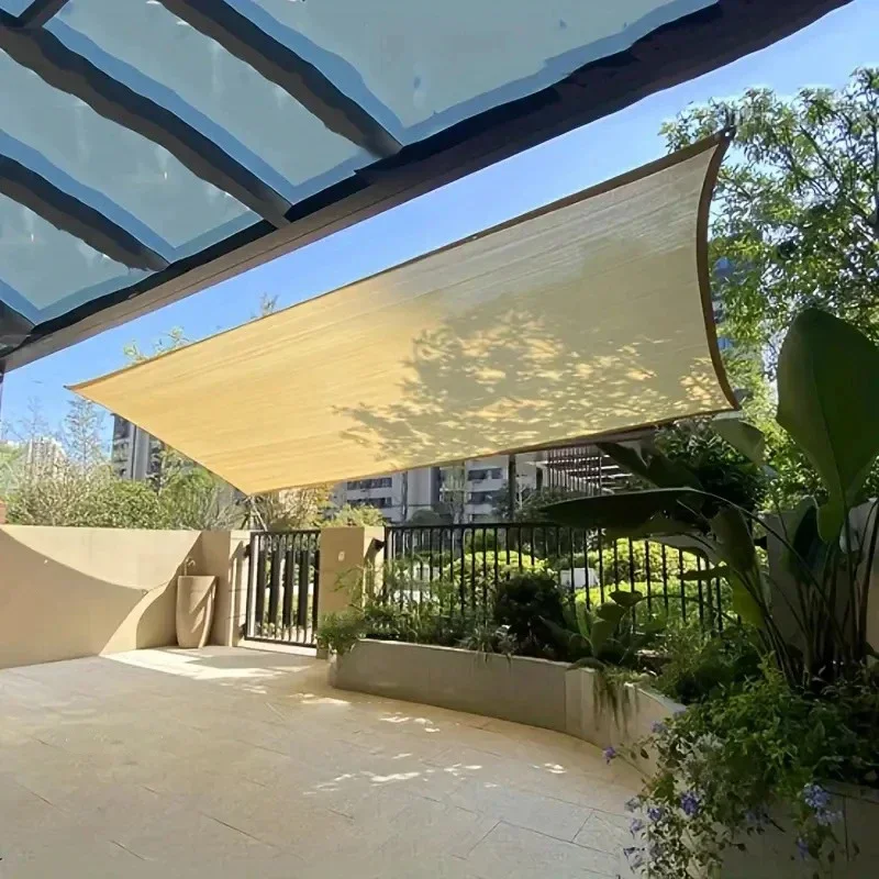 Beige Sunshade Net Wrap-around Perforated Sunshade Cloth Thickened Heat Insulation Net Summer Outdoor Shade Sun Screen