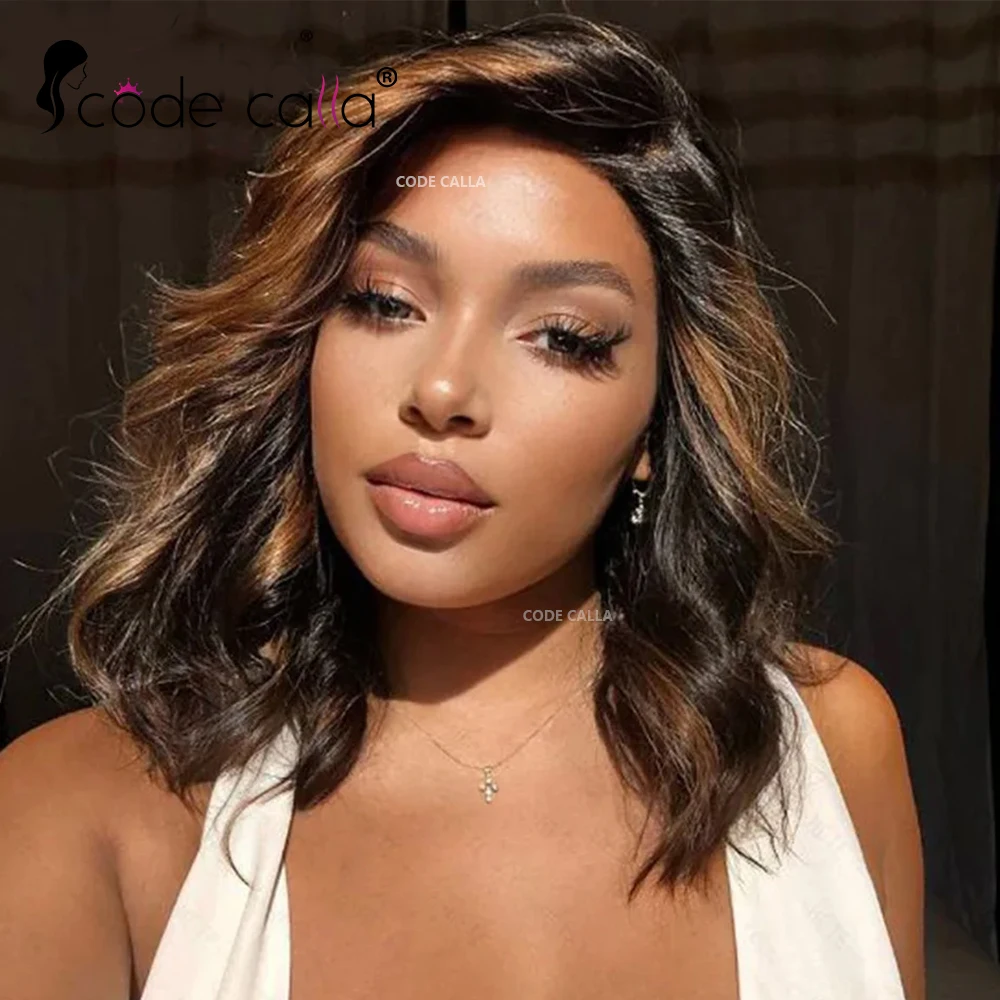 

Part Lace Frontal Human Hair Wigs Body Wave Bob Wigs for Black Women Brown Blonde Highlight Human Wigs Hair Preplucked Remy 100%