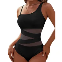 2025 Summer Women's Sexy One Piece Bathing Suits One Shoulder Beach Swimsuits Slimming Mesh Swimwear