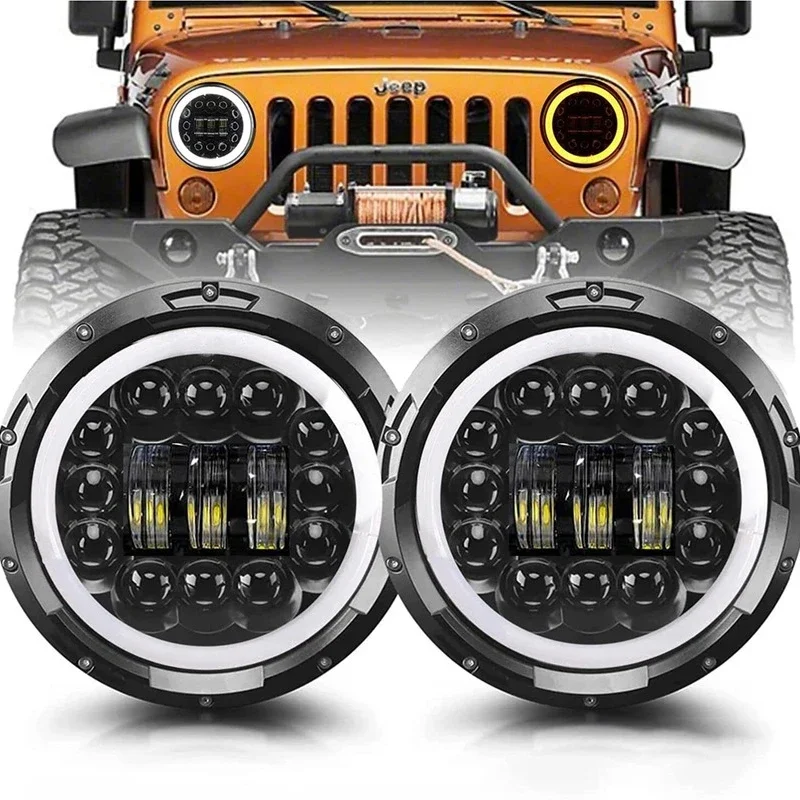 

1/2pcs Wrangler Headlight 7 Inch Led Work Light H4 Round Headlights with Yellow White Angel Eye for 4WD 4x4 TruckJeep Wrangler