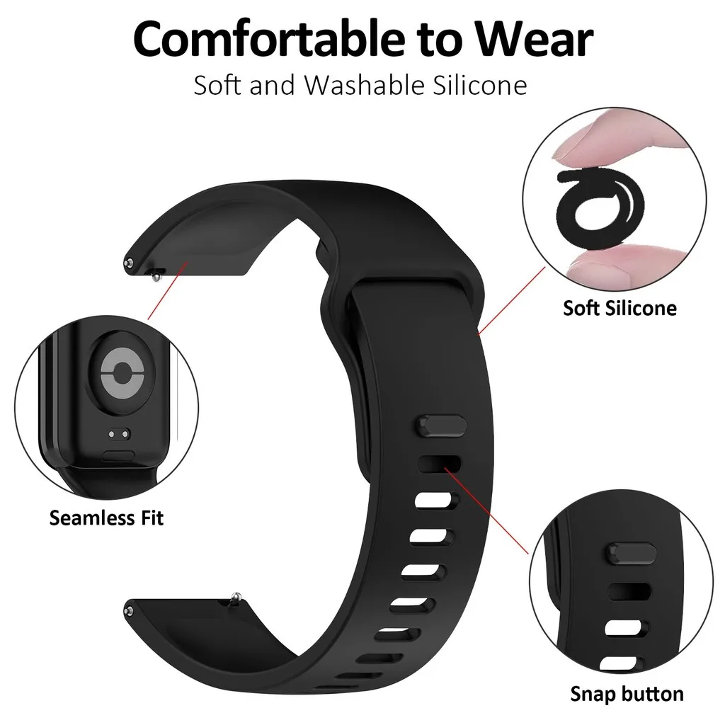 Amazfit Active Max Silicone Watch Strap - Smooth Sport Adjustable Wristband (22mm)