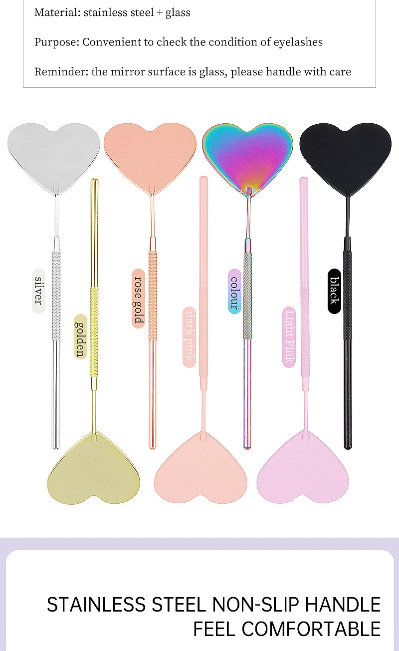 Multi Farben Edelstahl Herz Multifunktions Überprüfung Wimpern Spiegel Wimpern Verlängerung Schönheit Make-Up Tragbare Spiegel Werkzeuge – Detail 4